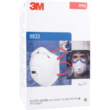 Load image into Gallery viewer, 3M 8833 Disposable Mask, Valved, White/Red, FFP3, Filters Dust/Mist/Fumes, Pack of 10