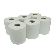 Load image into Gallery viewer, Essentials 2 Ply White Embossed Centrefeed Rolls 175mm x 120m
