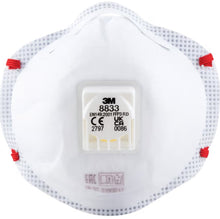 Load image into Gallery viewer, 3M 8833 Disposable Mask, Valved, White/Red, FFP3, Filters Dust/Mist/Fumes, Pack of 10
