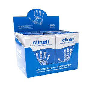 Clinell Antibacterial Hand Wipes (individually wrapped) - Box of 100 Wipes