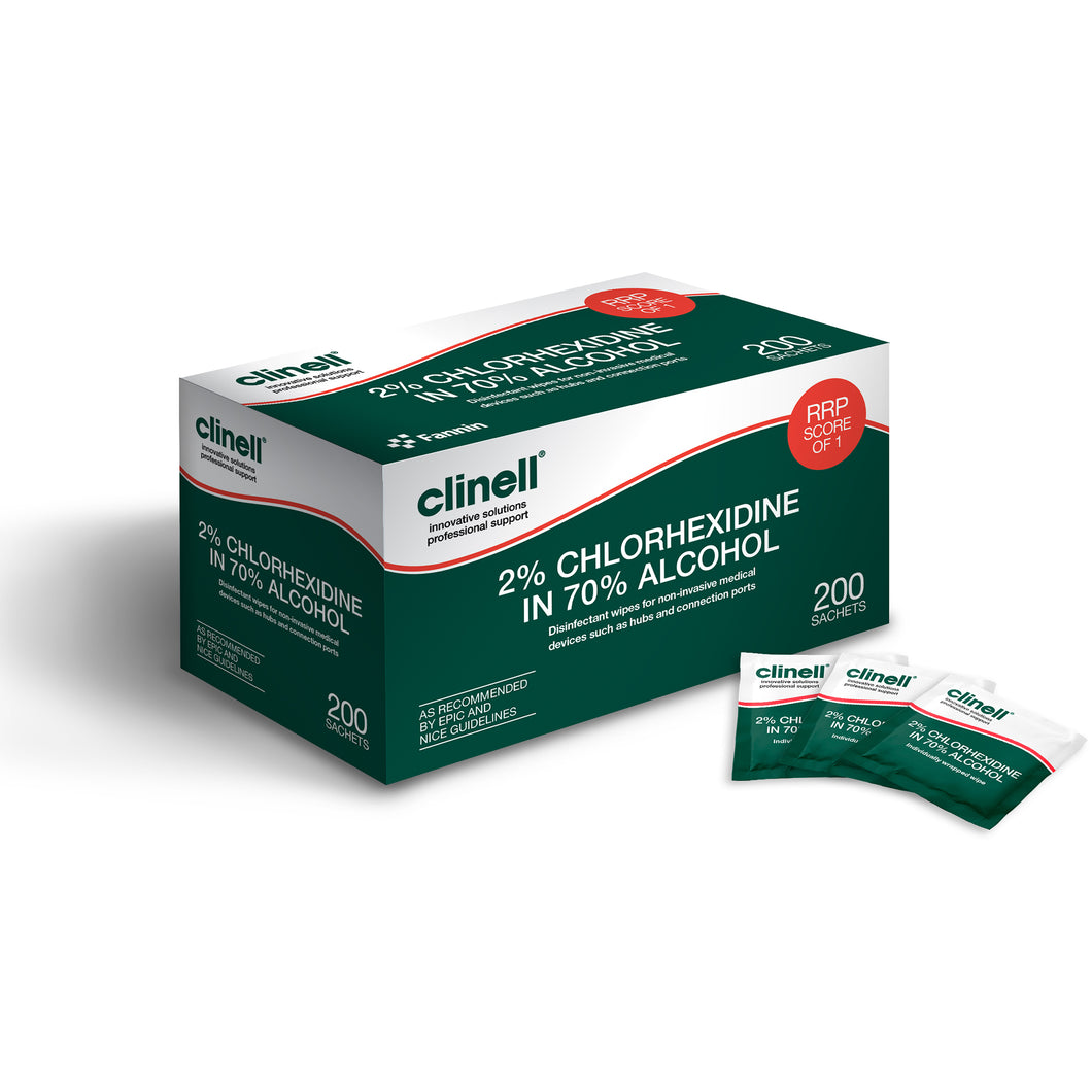 Clinell 2% Chlorhexidine in 70% Alcohol Wipes - 200 Sachets