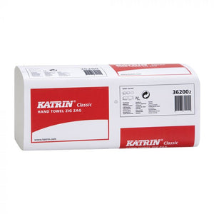 362002 Katrin Classic Zig Zag 1 Ply White V Fold Hand Towels