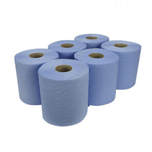 Load image into Gallery viewer, Essentials 2 Ply Blue Embossed Centrefeed Rolls 175mm x 120m

