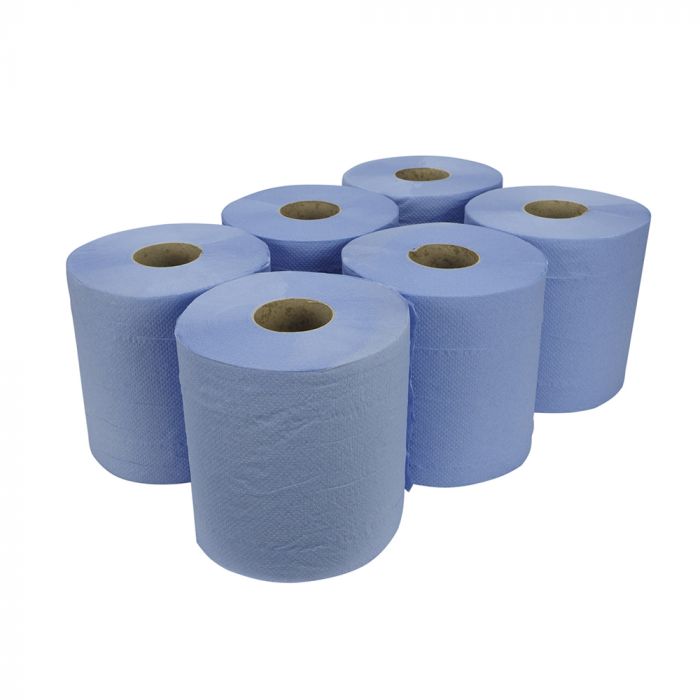 Essentials 3 ply Embossed Blue Centrefeed Rolls 190mm x 150m